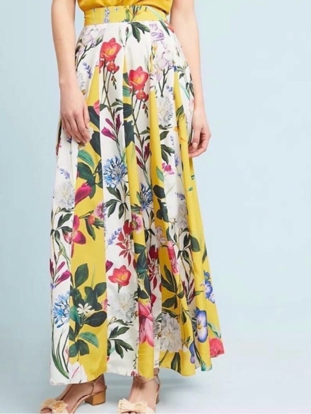 Rococo Sand Size 4 Yellow & White Pleated Floral Maxi Skirt